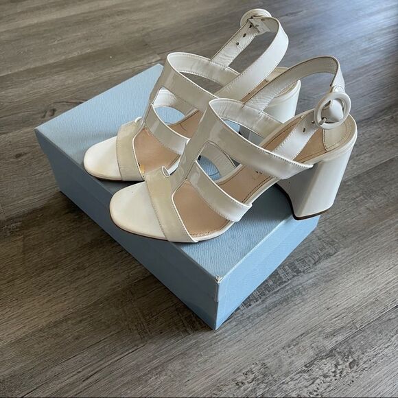 Prada White Box Patent Caged 85mm Sandals - Picture 5 of 12